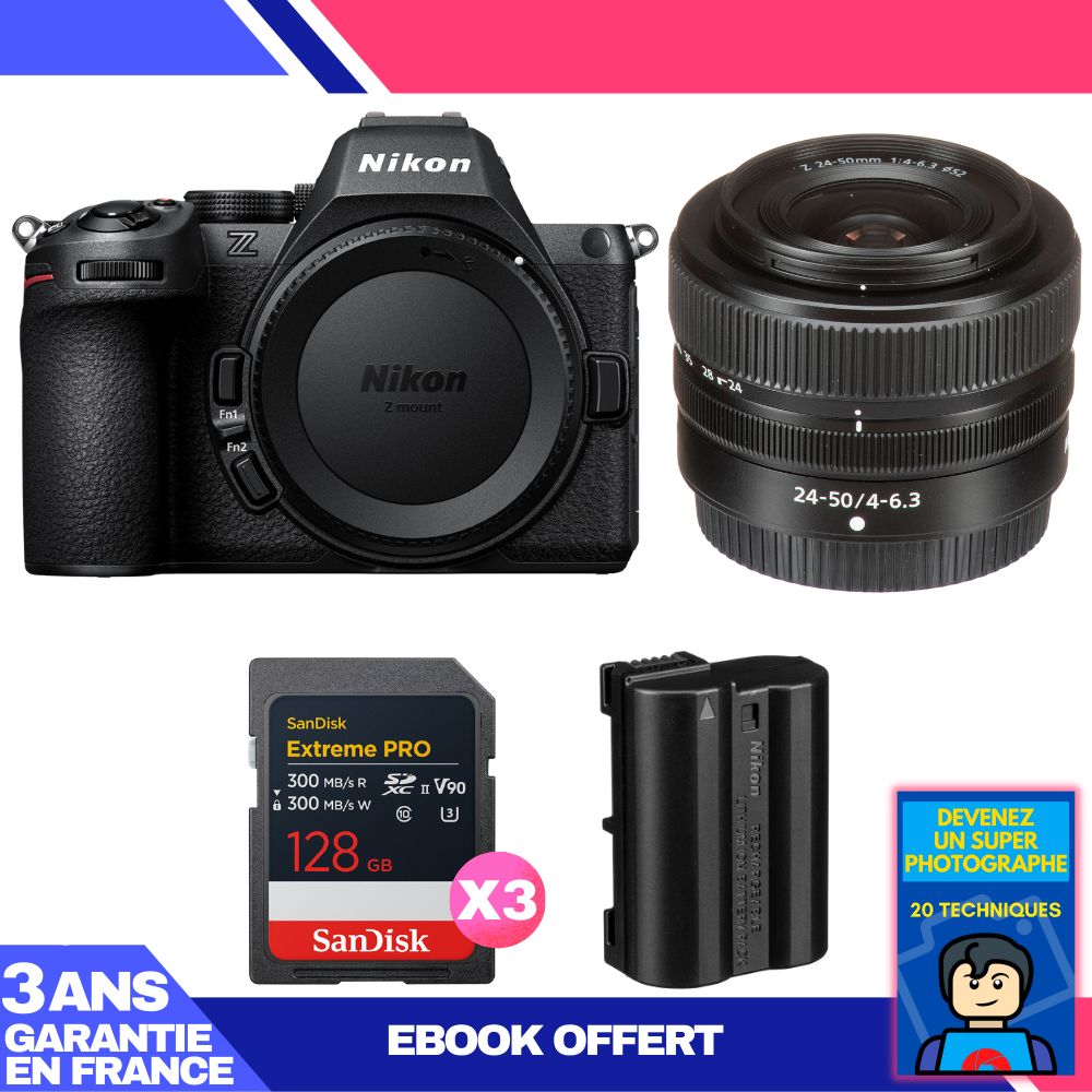 Nikon Z5 II Kit with 24-50mm f/4-6.3 Lens + 3x 128GB SanDisk Extreme PRO UHS-II SDXC Cards + EN-EL15c Battery + Ebook - Become a Super Photographer
