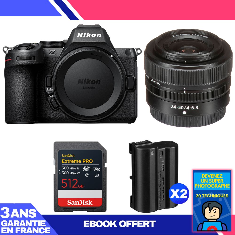 Nikon Z5 II Kit with 24-50mm f/4-6.3 Lens + 512GB SanDisk Extreme PRO UHS-II SDXC + 2 EN-EL15c Batteries + Ebook