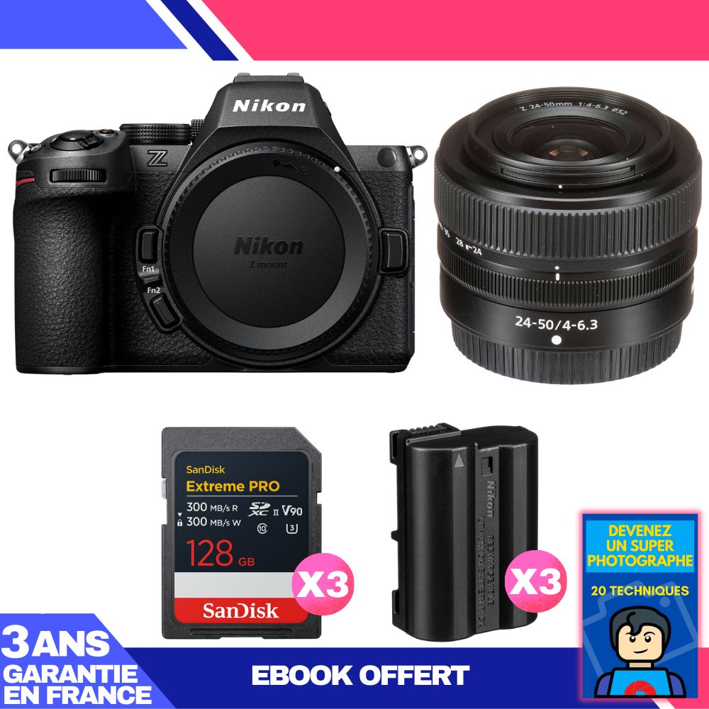 Nikon Z5 II Kit with 24-50mm Lens + 3 SanDisk 128GB Extreme PRO UHS-II SDXC + 3 EN-EL15c Batteries + Ebook