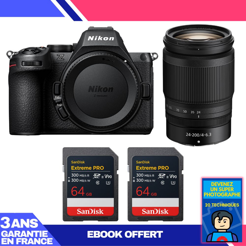 Nikon Z5 II Kit with 24-200mm f/4-6.3 VR Lens + 2 SanDisk 64GB Extreme PRO UHS-II SDXC + Ebook 'Become a Super Photographer'