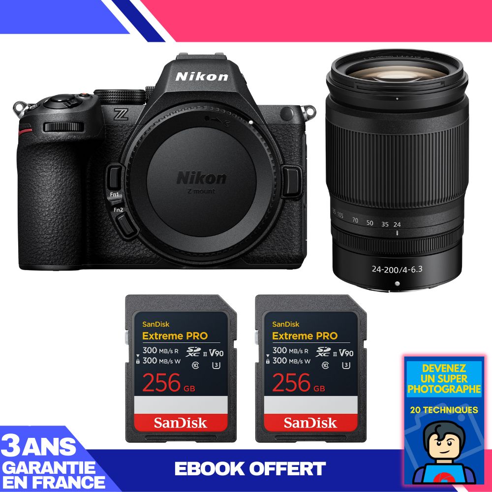 Nikon Z5 II Camera Kit with 24-200mm f/4-6.3 VR Lens and 2x 256GB SD Cards + Ebook: Become a Super Photographer