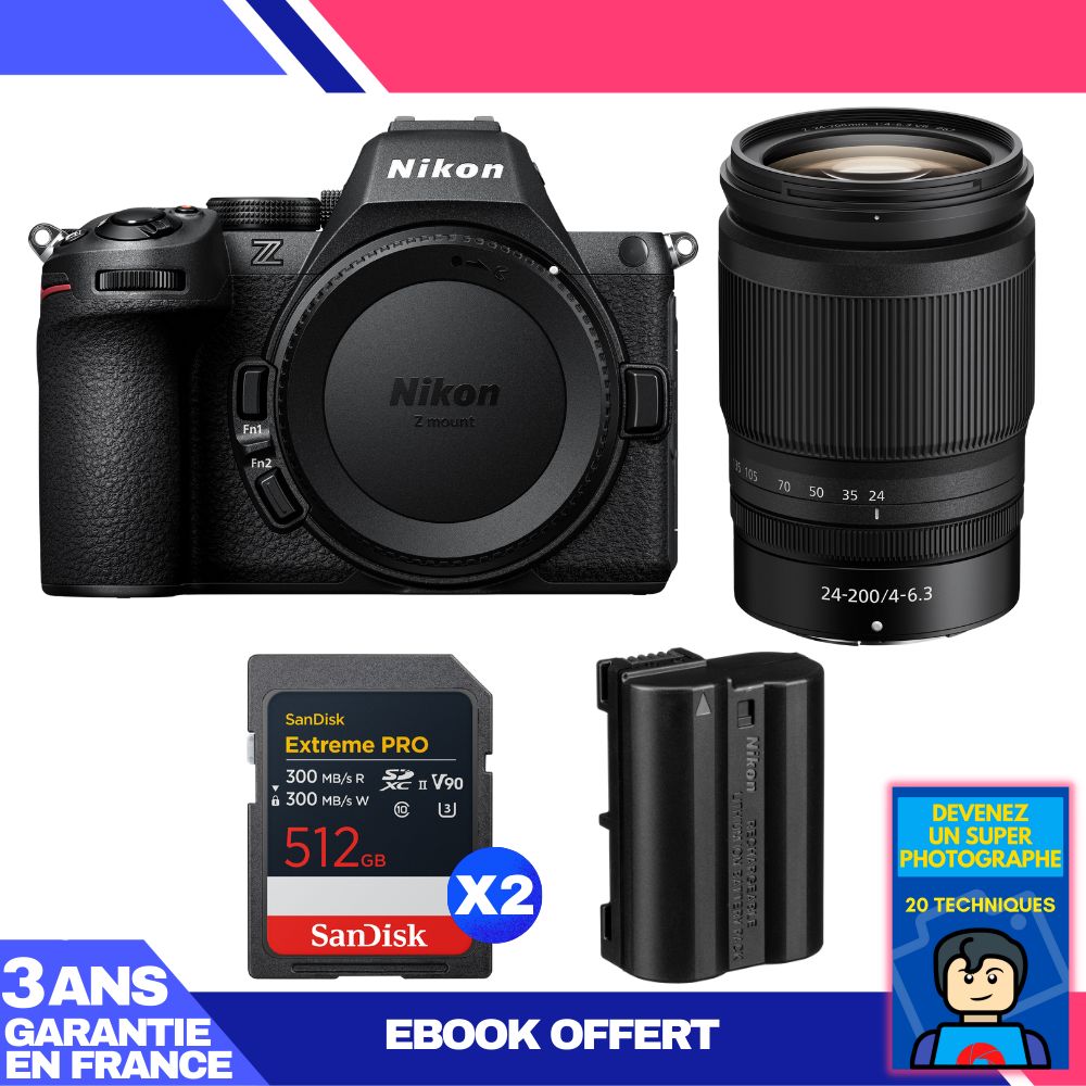 Nikon Z5 II Kit with 24-200mm f/4-6.3 VR Lens + 2 SanDisk 512GB Extreme PRO UHS-II SDXC Cards + Nikon EN-EL15c + 'Become a Super Photographer Ebook',