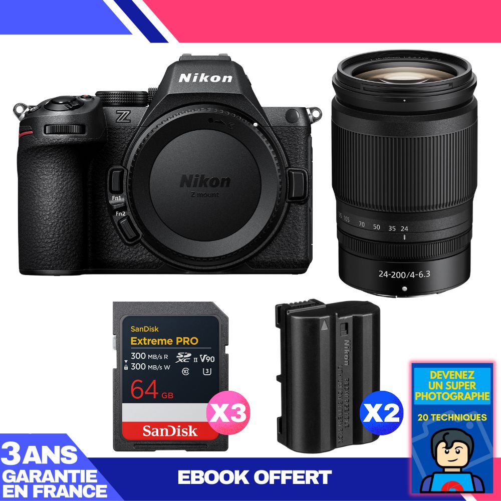 Nikon Z5 II Kit with 24-200mm f/4-6.3 VR Lens + 3x 64GB SanDisk Extreme PRO UHS-II SDXC + 2 EN-EL15c Batteries + Ebook