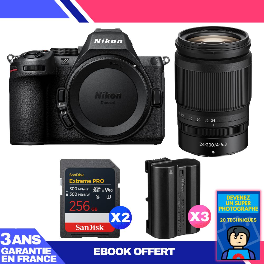 Nikon Z5 II Camera Kit with 24-200mm f/4-6.3 VR Lens + 2x 256GB SD Cards + 3 EN-EL15c Batteries + Ebook
