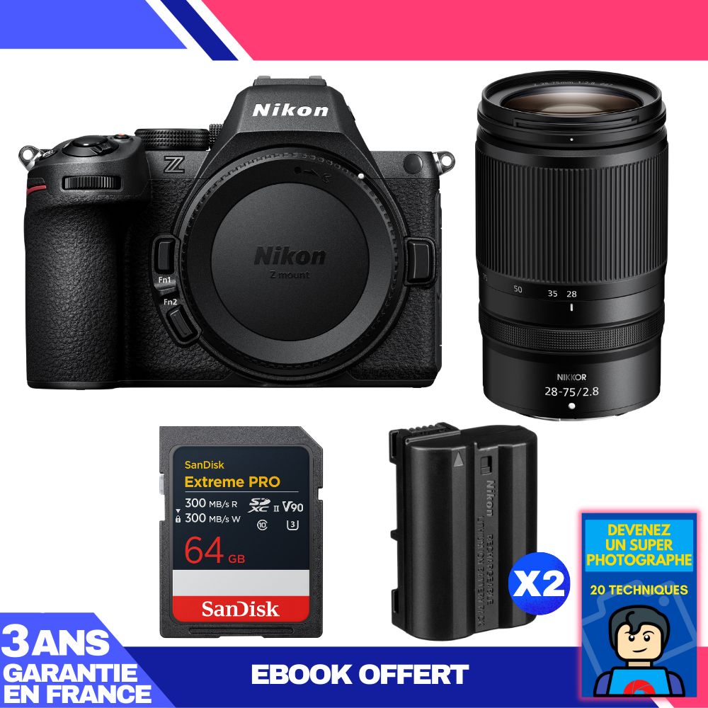 Nikon Z5 II Body + 28-75mm f/2.8 Lens + 1x 64GB SanDisk Extreme PRO UHS-II SDXC + 2x Nikon EN-EL15c Batteries + Ebook 'Become a Super Photographer'