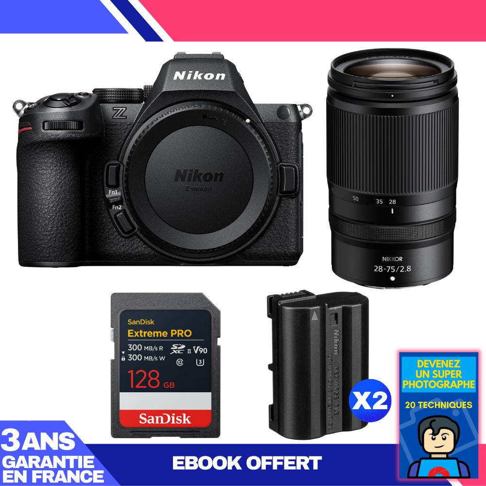 Nikon Z5 II Body + 28-75mm f/2.8 Lens + 1 SanDisk 128GB Extreme PRO UHS-II SDXC + 2 Nikon EN-EL15c Batteries + Ebook 'Become a Super Photographer'