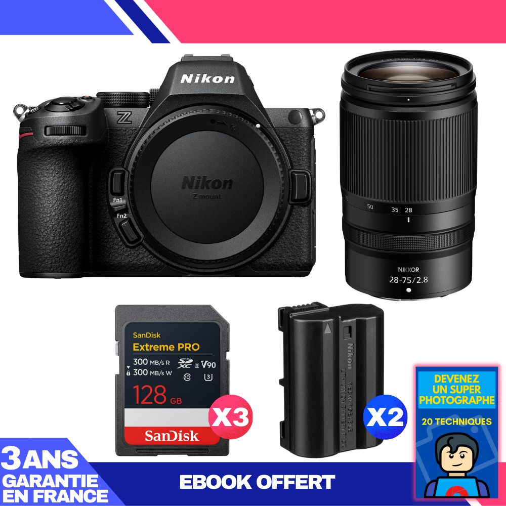 Nikon Z5 II Mirrorless Camera Kit with 28-75mm f/2.8 Lens + 3 SanDisk 128GB Extreme PRO UHS-II SDXC Cards + 2 Nikon EN-EL15c Batteries + Ebook