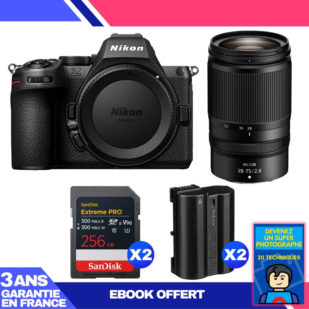 Nikon Z5 II Body + 28-75mm f/2.8 Lens + 2 SanDisk 256GB Extreme PRO UHS-II SDXC + 2 Nikon EN-EL15c Batteries + Ebook 'Become a Super Photographer'