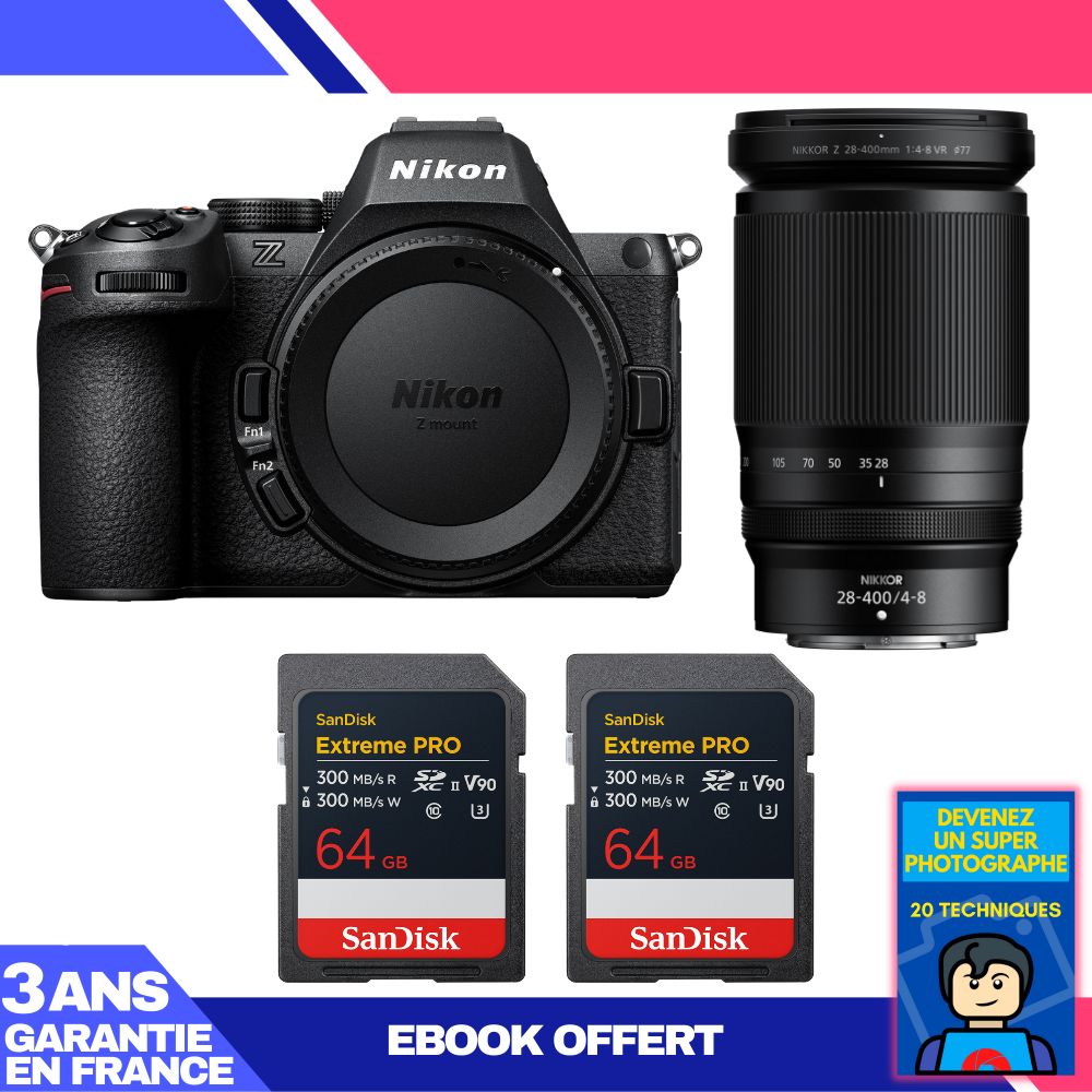 Nikon Z5 II + 28-400mm f/4-8 VR Lens + 2 SanDisk 64GB Extreme PRO UHS-II SDXC + Ebook - Become a Super Photographer