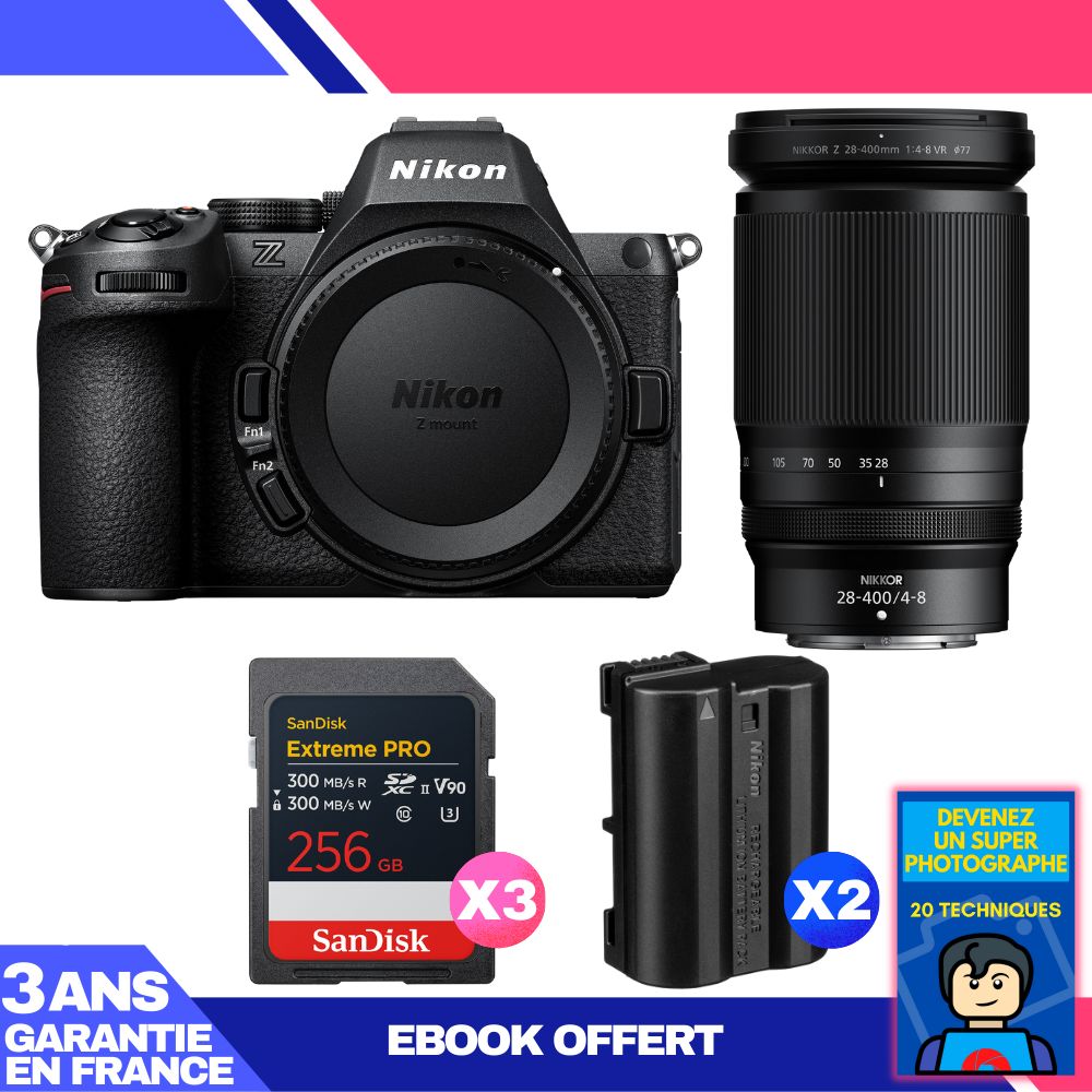 Nikon Z5 II Kit with 28-400mm f/4-8 VR Lens + 3 SanDisk 256GB Extreme PRO UHS-II SDXC Cards + 2 Nikon EN-EL15c Batteries + Ebook