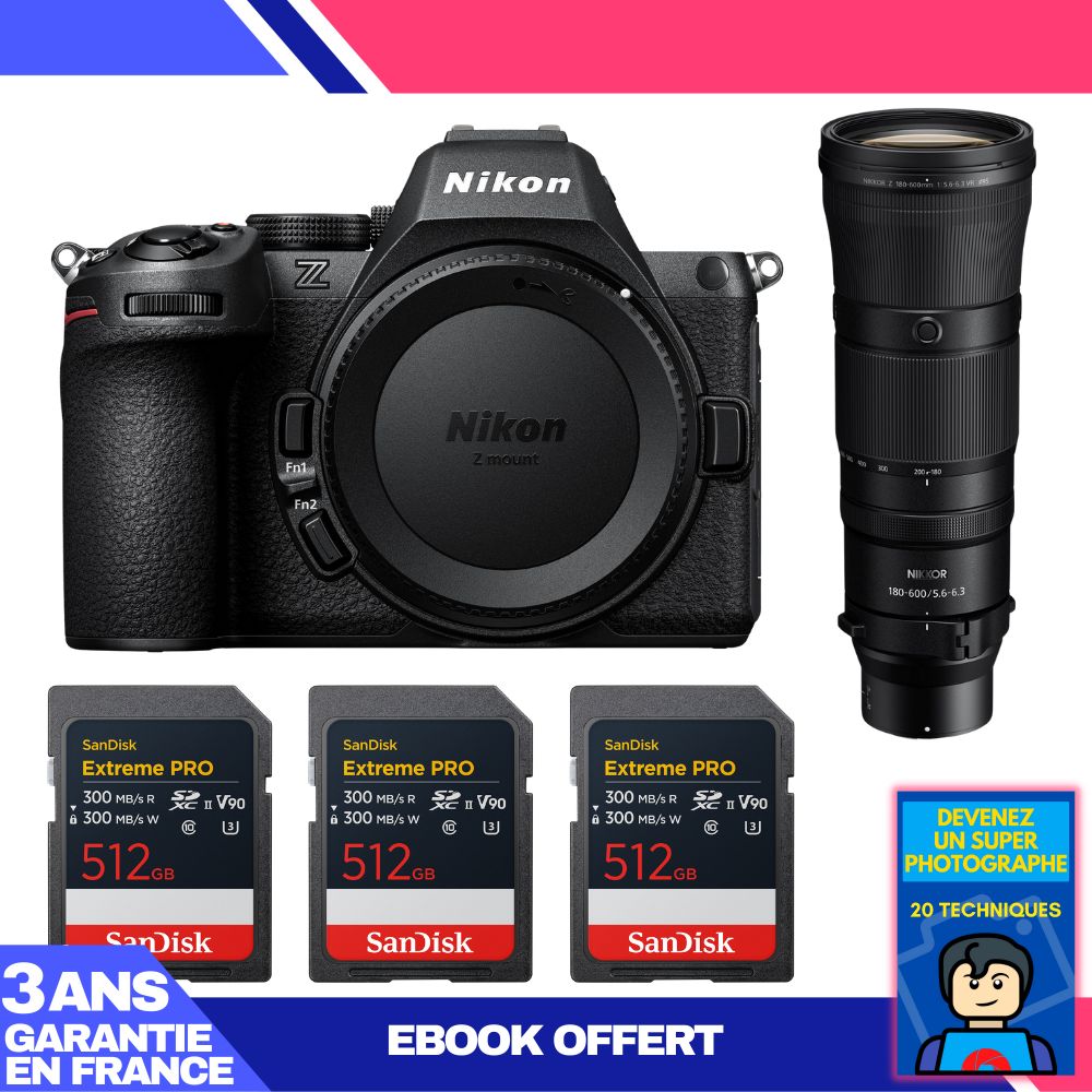Nikon Z5 II Kit with 180-600mm f/5.6-6.3 VR and 3 SanDisk 512GB Extreme PRO UHS-II SDXC