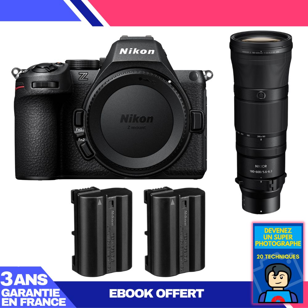 Nikon Z5 II Kit with 180-600mm f/5.6-6.3 VR Lens + 2 EN-EL15c Batteries + Ebook: Become a Super Photographer