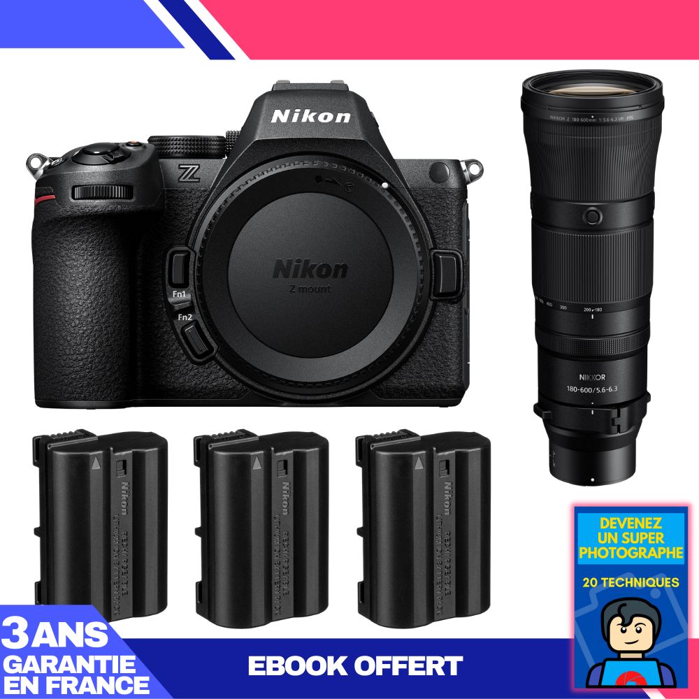 Nikon Z5 II Kit + 180-600mm f/5.6-6.3 VR + 3 EN-EL15c Batteries + Ebook: Become a Super Photographer