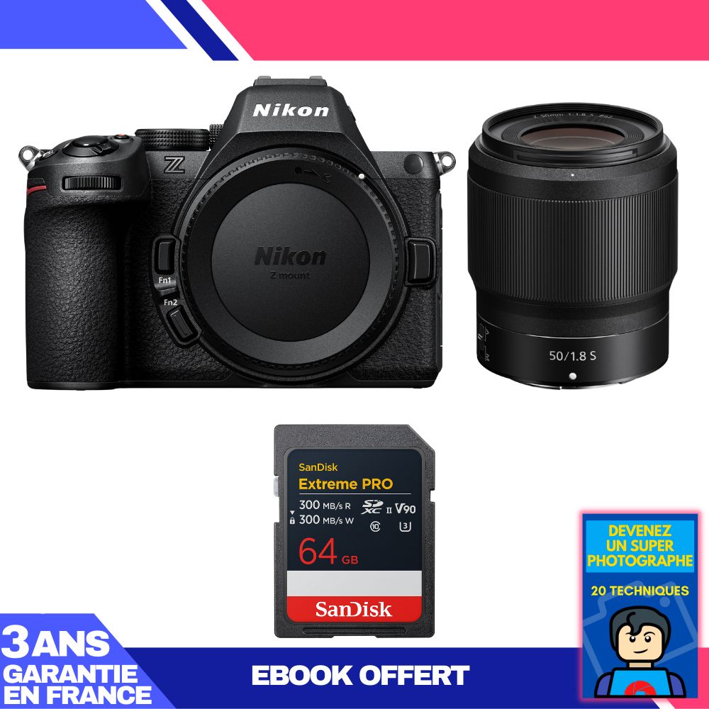 Nikon Z5 II Mirrorless Camera + 50mm f/1.8 S Lens + 64GB SanDisk Extreme PRO SDXC Card + 'Become a Super Photographer' Ebook