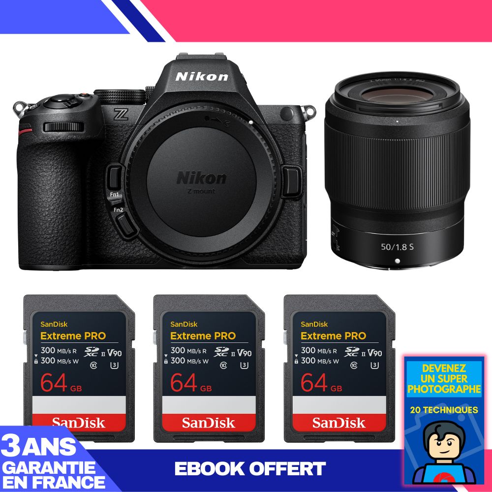 Nikon Z5 II Mirrorless Camera Kit with 50mm f/1.8 S Lens and 3 SanDisk 64GB Extreme PRO UHS-II SDXC Cards + 'Become a Master Photographer Ebook