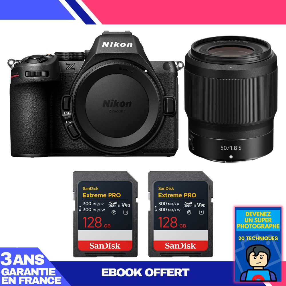 Nikon Z5 II Kit with 50mm f/1.8 S Lens + 2x 128GB SanDisk Extreme PRO UHS-II SDXC Cards + Ebook: Become a Super Photographer