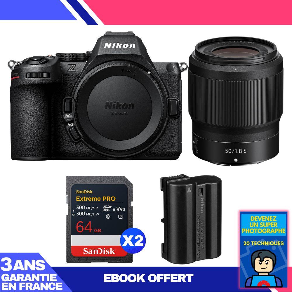 Nikon Z5 II Mirrorless Camera Kit with 50mm f/1.8 S Lens + 2x 64GB SanDisk Extreme PRO UHS-II SDXC Cards + EN-EL15c Battery + Ebook