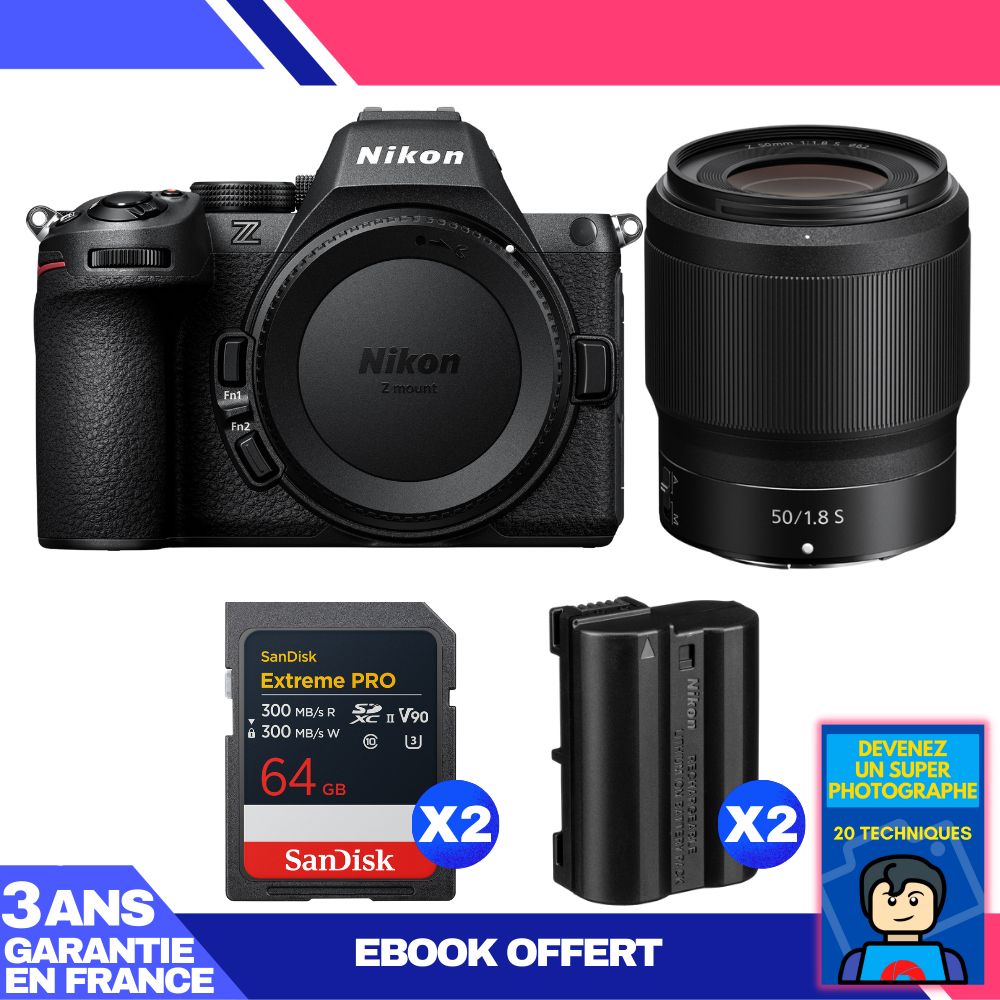 Nikon Z5 II Mirrorless Camera Kit with 50mm f/1.8 S Lens + 2x 64GB SanDisk Extreme PRO UHS-II SDXC Cards + 2x Nikon EN-EL15c Batteries + Ebook