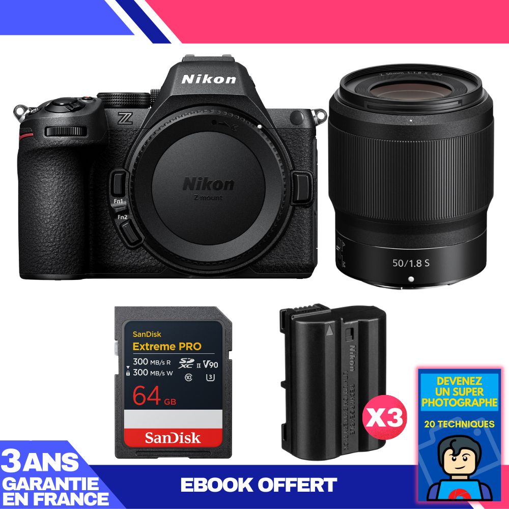 Nikon Z5 II Mirrorless Camera + 50mm f/1.8 S Lens + 64GB SanDisk Extreme PRO UHS-II SDXC + 3 Nikon EN-EL15c Batteries + Ebook: Become a Super Photographer