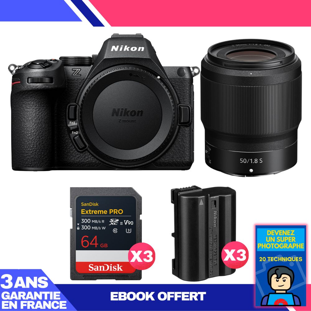 Nikon Z5 II Camera Kit with 50mm f/1.8 S Lens + 3 SanDisk 64GB SD Cards + 3 Nikon EN-EL15c Batteries + Ebook