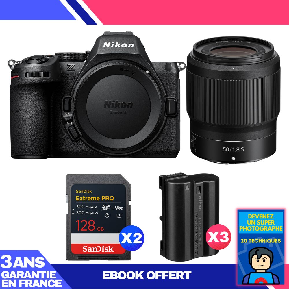 Nikon Z5 II Kit with 50mm f/1.8 S Lens + 2 SanDisk 128GB Extreme PRO UHS-II SDXC + 3 EN-EL15c Batteries + Ebook