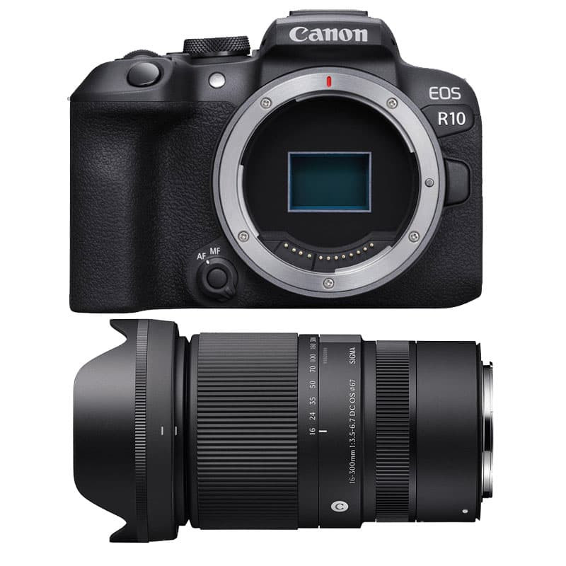 Canon EOS R10 + Sigma 16-300mm f/3.5-6.7 DC OS Lens, 3-Year Warranty
