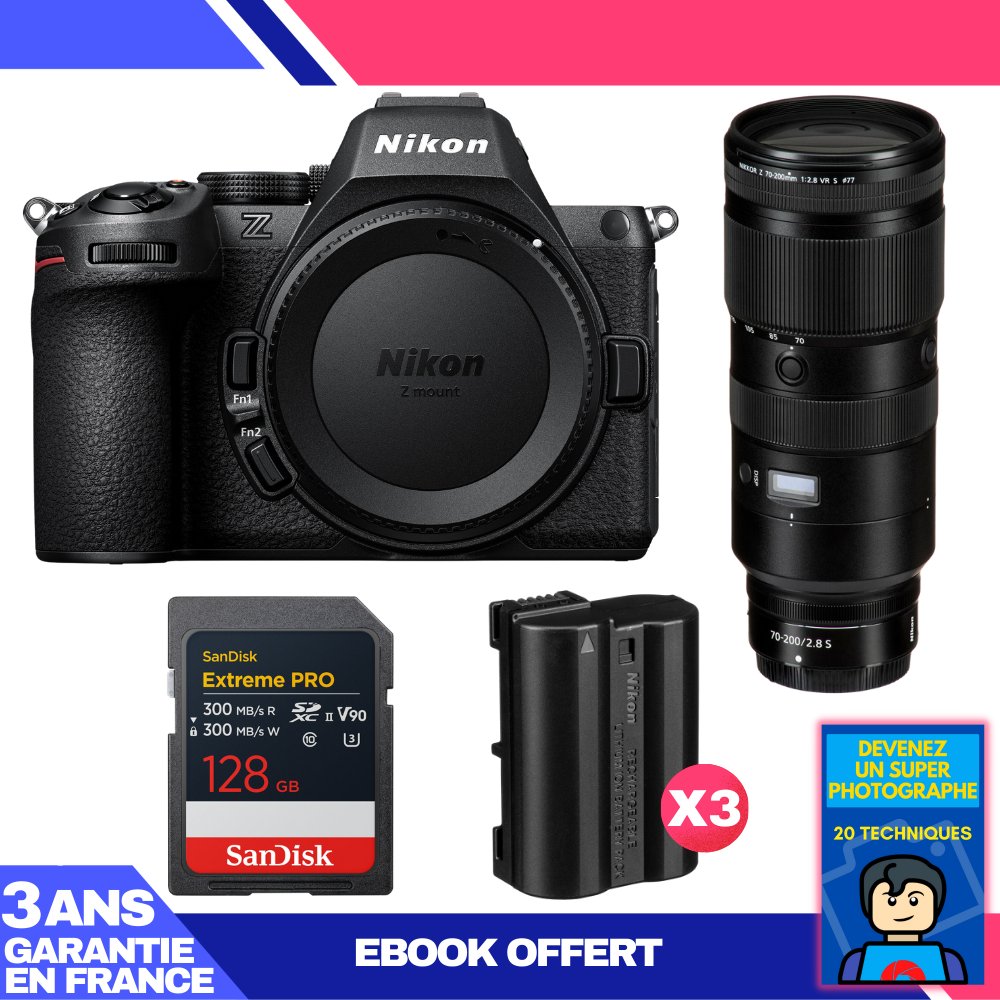 Nikon Z5 II Kit with 70-200mm f/2.8 VR S and 128GB SD Card + 3 Batteries + Ebook