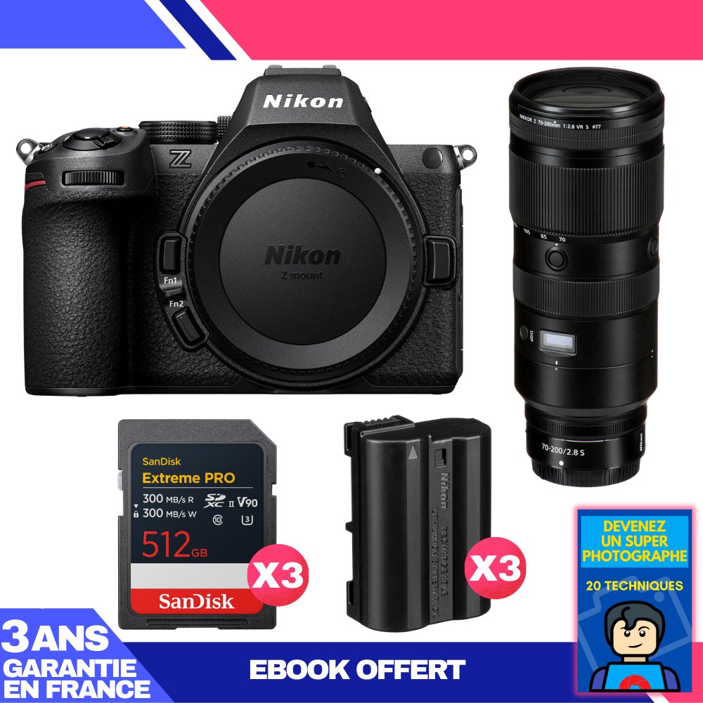 Nikon Z5 II Kit with 70-200mm f/2.8 VR S Lens + 3x 512GB SanDisk Extreme PRO UHS-II SDXC Cards + 3 Nikon EN-EL15c Batteries + Ebook: Become a Super Photographer