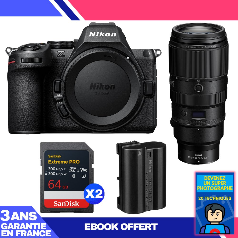Nikon Z5 II Kit with 100-400mm f/4.5-5.6 VR S and 2 SanDisk 64GB Extreme PRO UHS-II SDXC