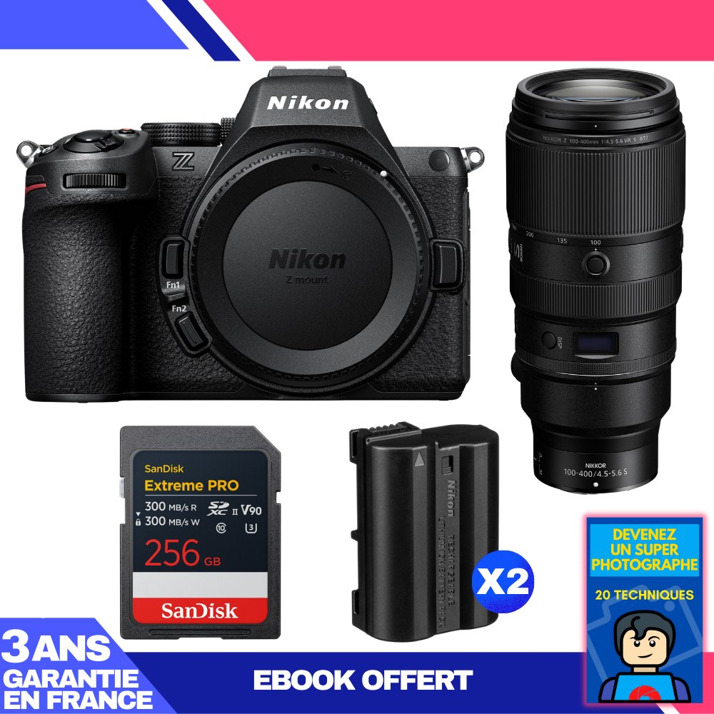 Nikon Z5 II Kit with 100-400mm f/4.5-5.6 VR S and SanDisk 256GB Extreme PRO UHS-II SDXC (2x EN-EL15c + Ebook 'Devenez Un Super Photographe')