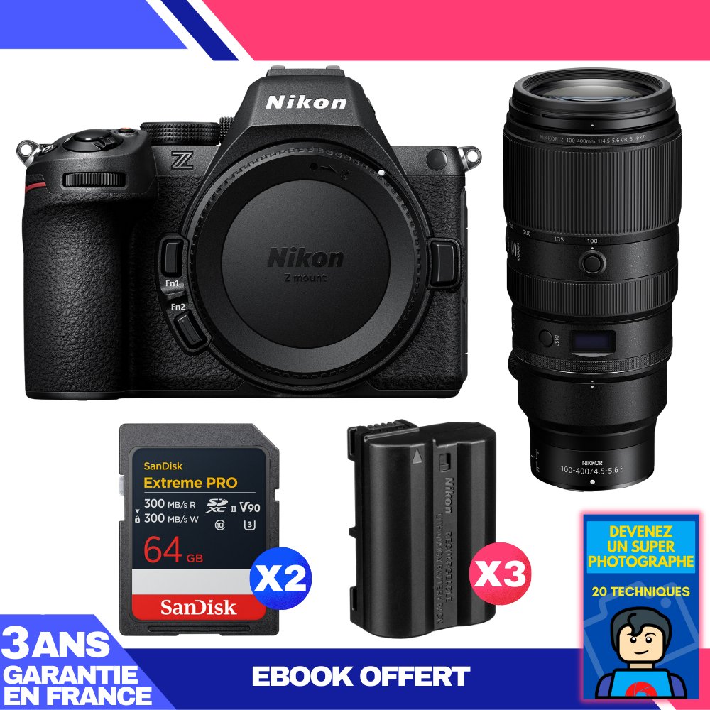 Nikon Z5 II Kit with 100-400mm f/4.5-5.6 VR S and 2 SanDisk 64GB Extreme PRO UHS-II SDXC Cards