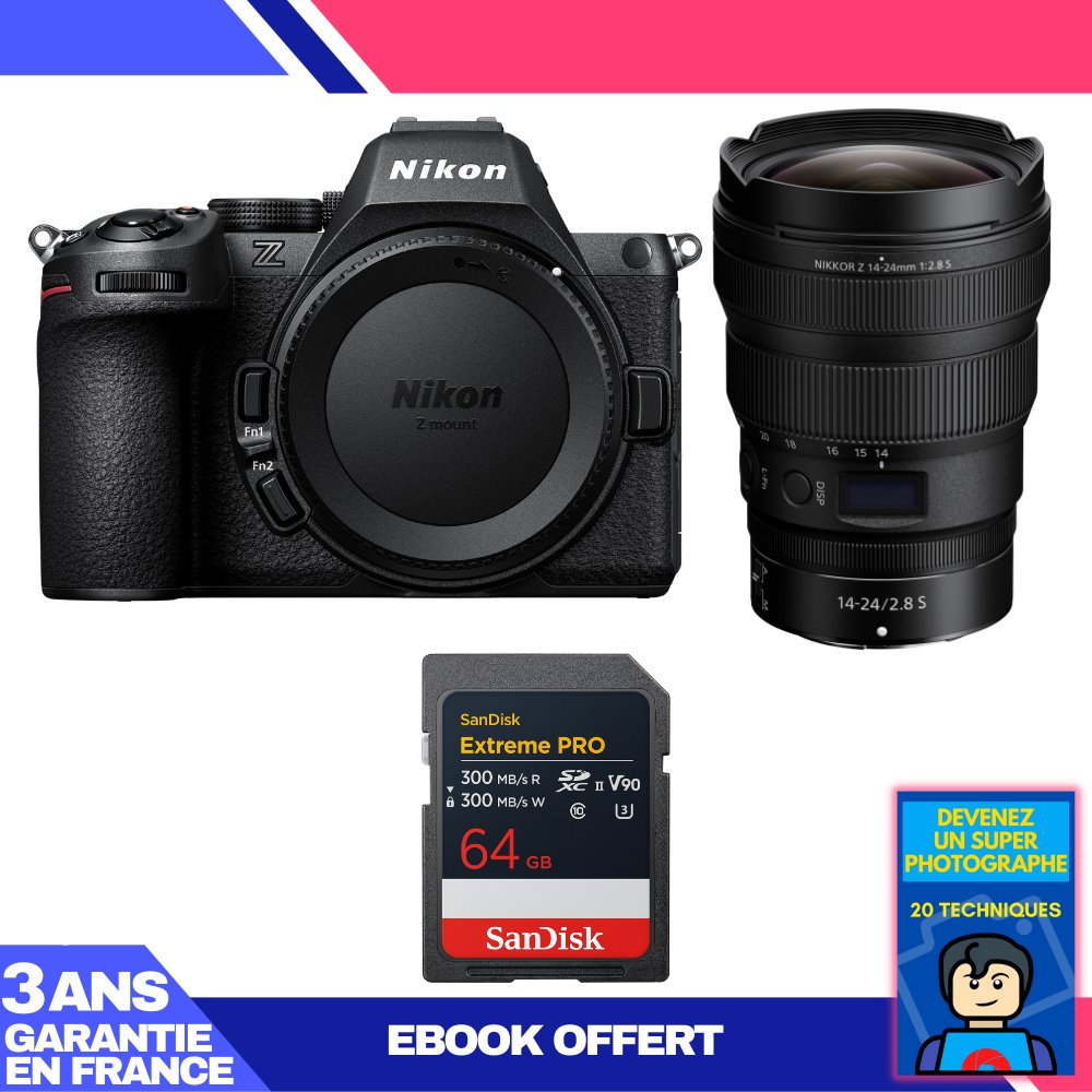 Nikon Z5 II Kit with 14-24mm f/2.8 S Lens and 64GB SanDisk Extreme PRO UHS-II SDXC Card + 'Become a Super Photographer' Ebook