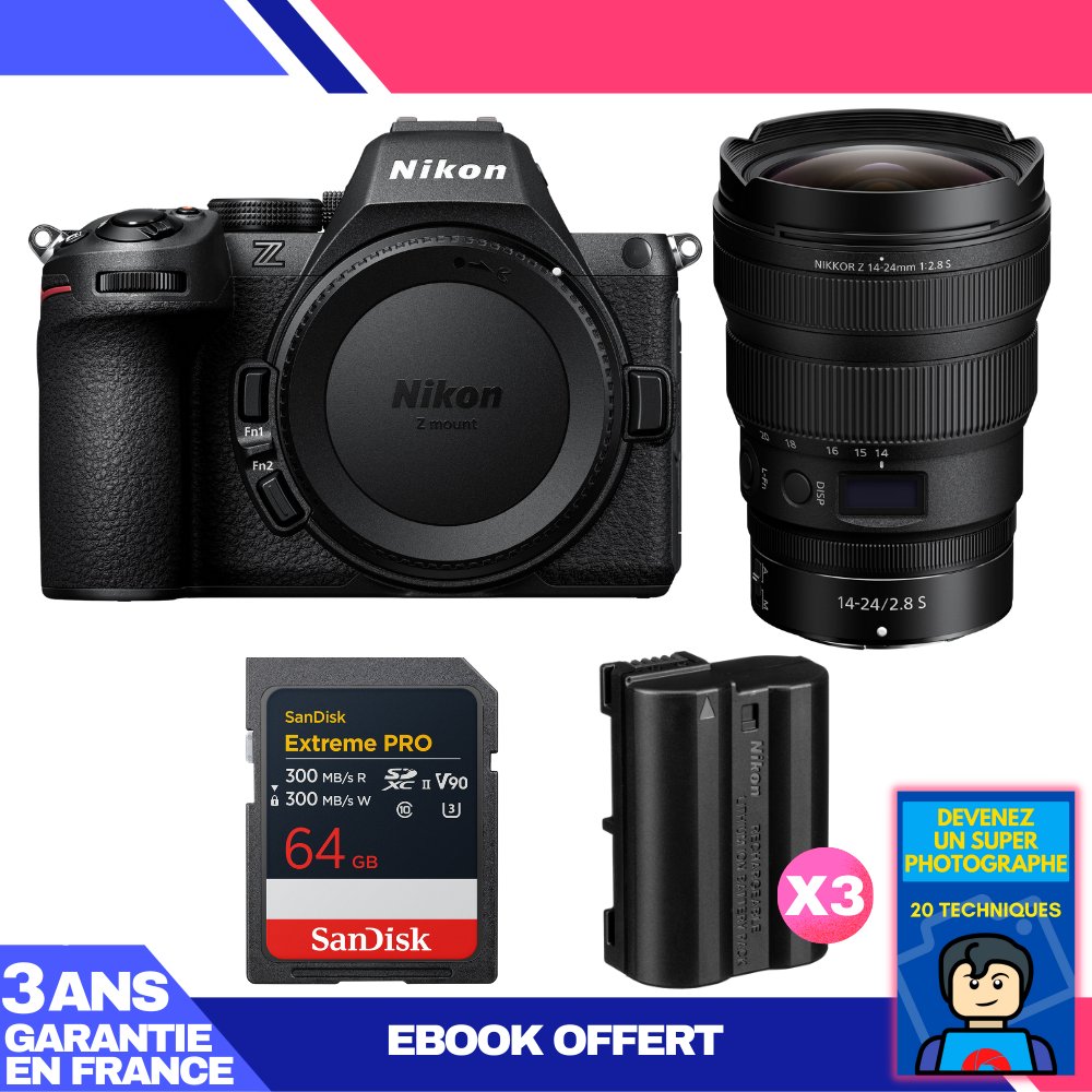 Nikon Z5 II Kit with 14-24mm f/2.8 S Lens + 64GB SanDisk Extreme PRO UHS-II SDXC + 3 Nikon EN-EL15c Batteries + Ebook