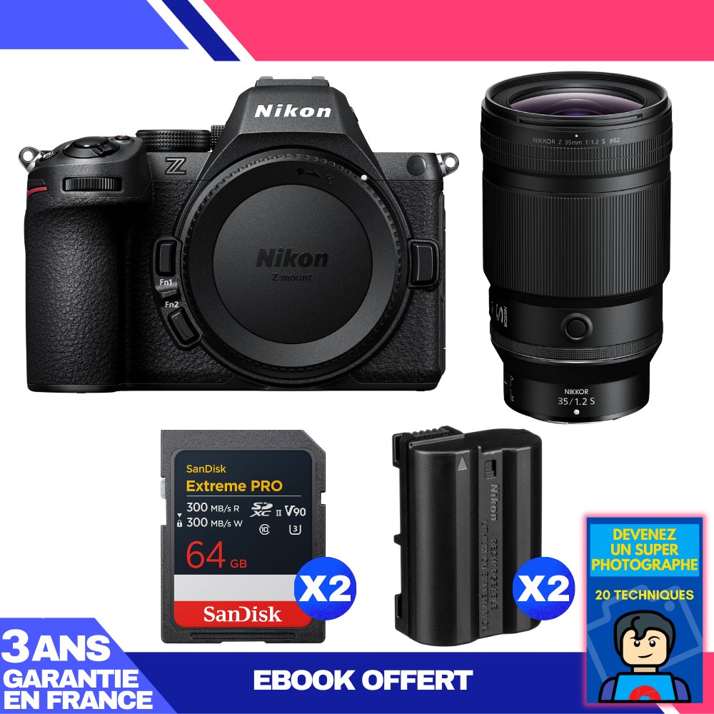 Nikon Z5 II Kit with 35mm f/1.2 S Lens + 2 SanDisk 64GB SD Cards + 2 Nikon EN-EL15c Batteries + Ebook