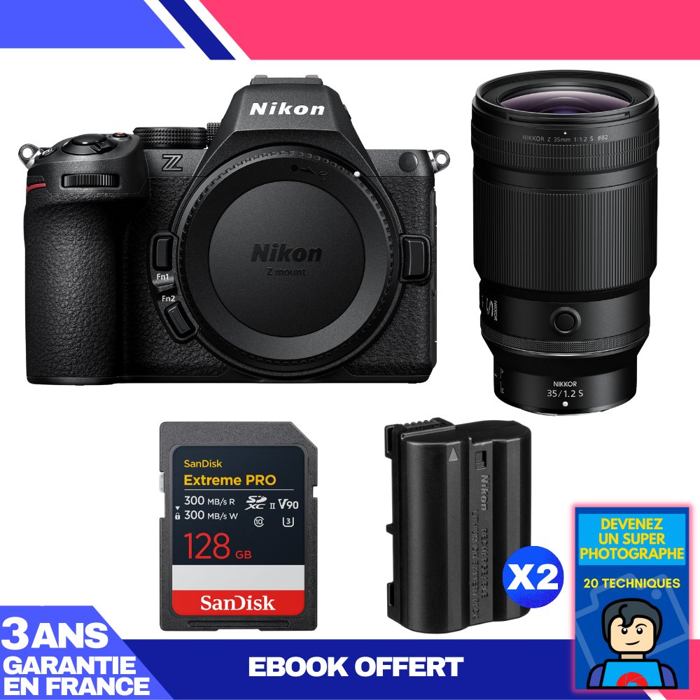 Nikon Z5 II Mirrorless Camera Kit with 35mm f/1.2 S Lens and SanDisk 128GB Extreme PRO SD Card + 2 EN-EL15c Batteries + Ebook