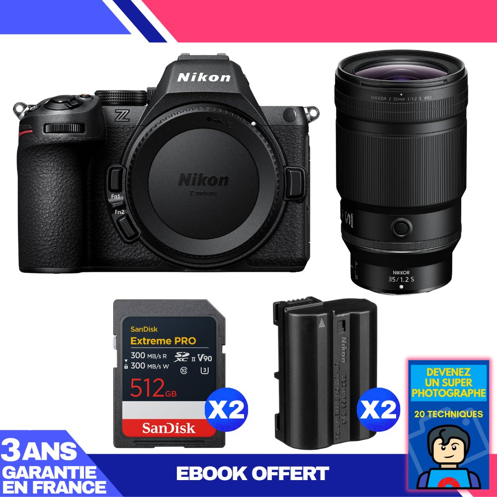Nikon Z5 II Kit + 35mm f/1.2 S Lens + 2x 512GB SanDisk Extreme PRO UHS-II SDXC + 2x Nikon EN-EL15c Batteries + Ebook