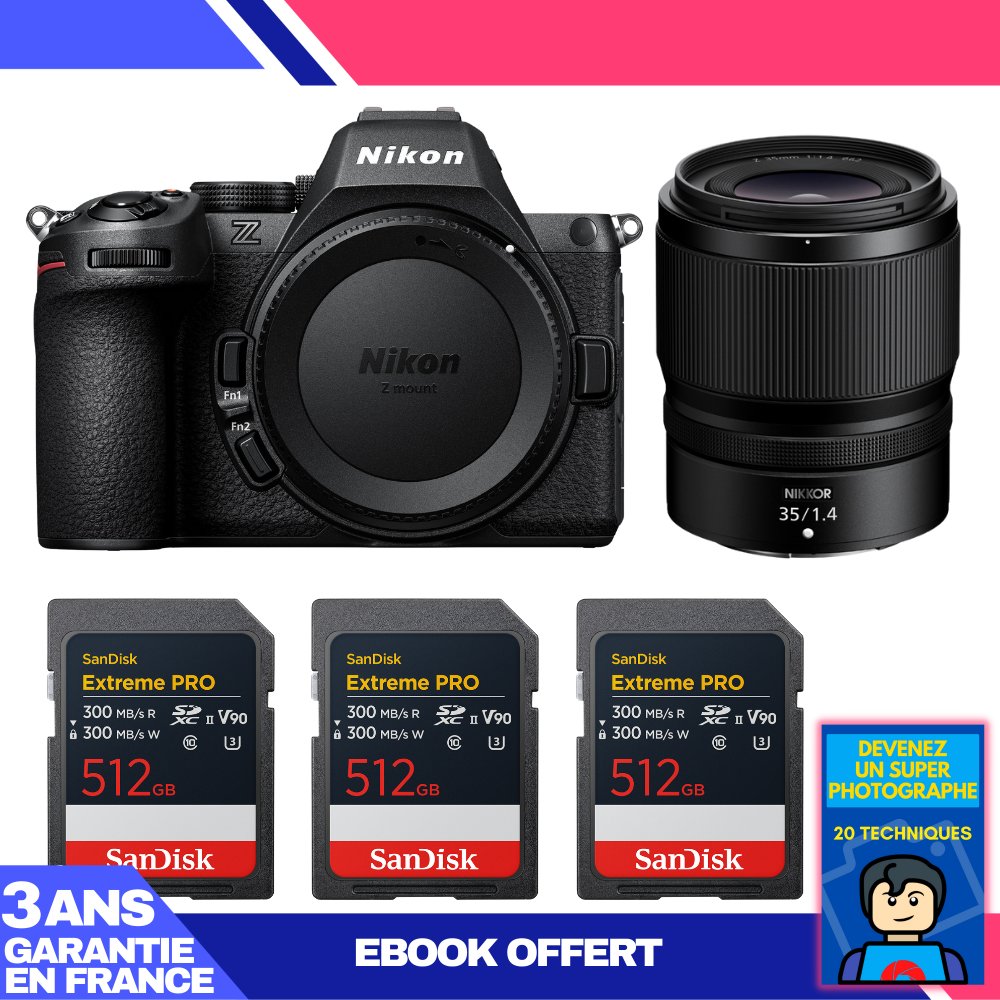 Nikon Z5 II Mirrorless Camera + 35mm f/1.4 Lens + 3 SanDisk 512GB Extreme PRO UHS-II SDXC Cards + Ebook 'Become a Super Photographer'