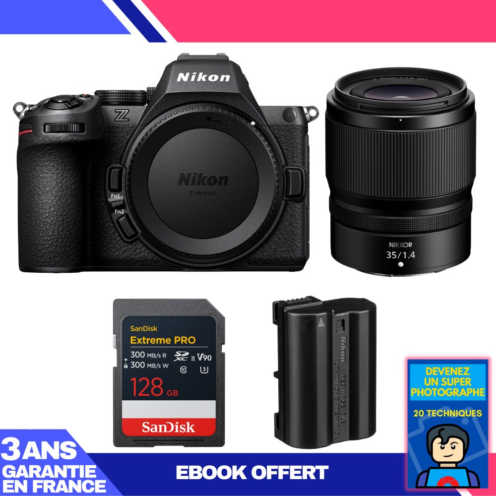Nikon Z5 II Kit with 35mm f/1.4 Lens + SanDisk 128GB Extreme PRO UHS-II SDXC + Nikon EN-EL15c + Ebook: Become a Super Photographer