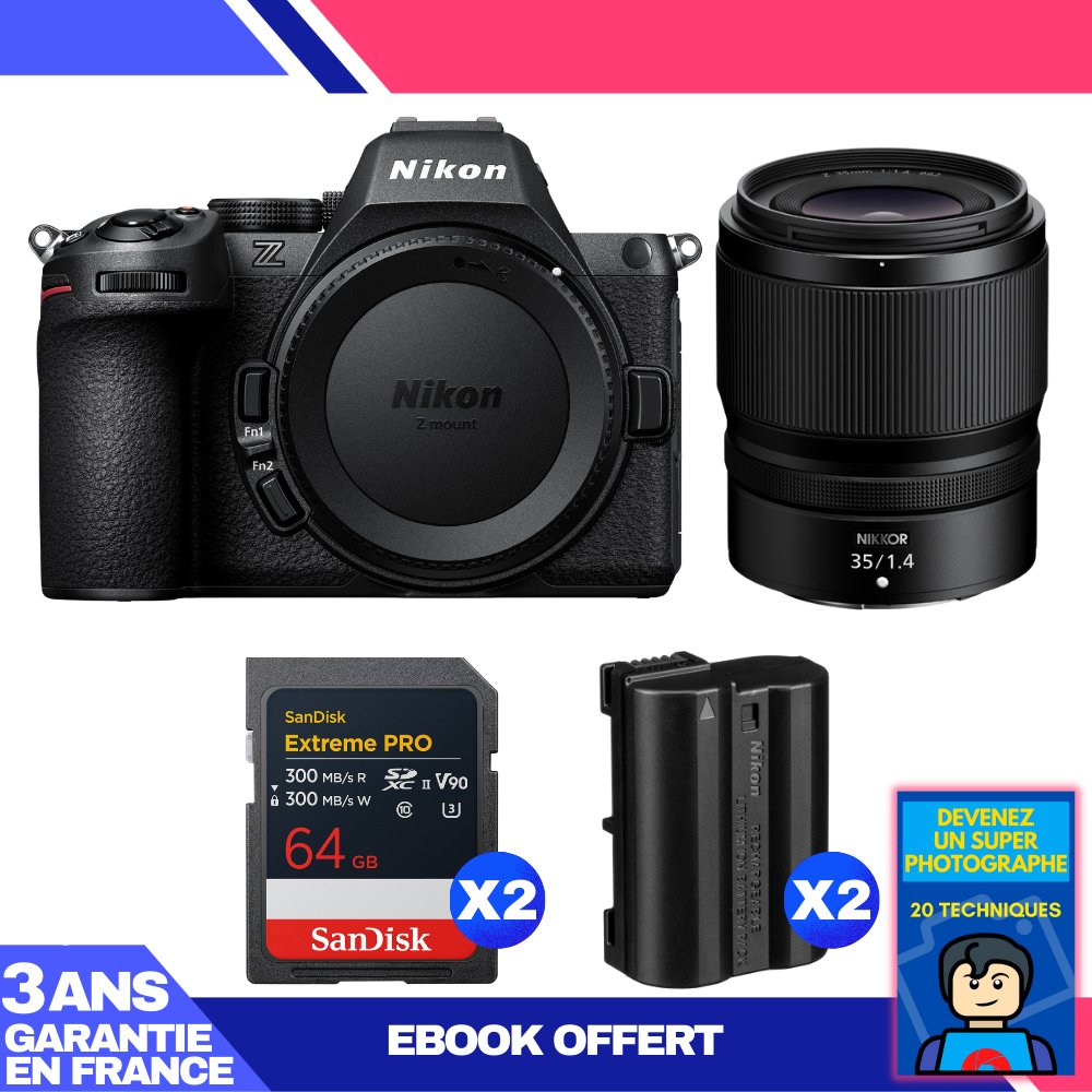 Nikon Z5 II Kit with 35mm f/1.4 Lens + 2x 64GB SanDisk Extreme PRO UHS-II SDXC Cards + 2x Nikon EN-EL15c Batteries + Ebook