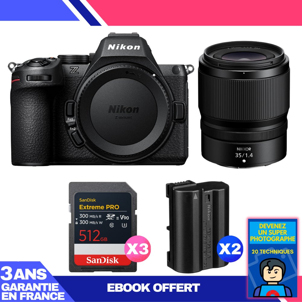 Nikon Z5 II Kit with 35mm f/1.4 Lens + 3x 512GB SanDisk Extreme PRO UHS-II SDXC Cards + 2 EN-EL15c Batteries + Ebook