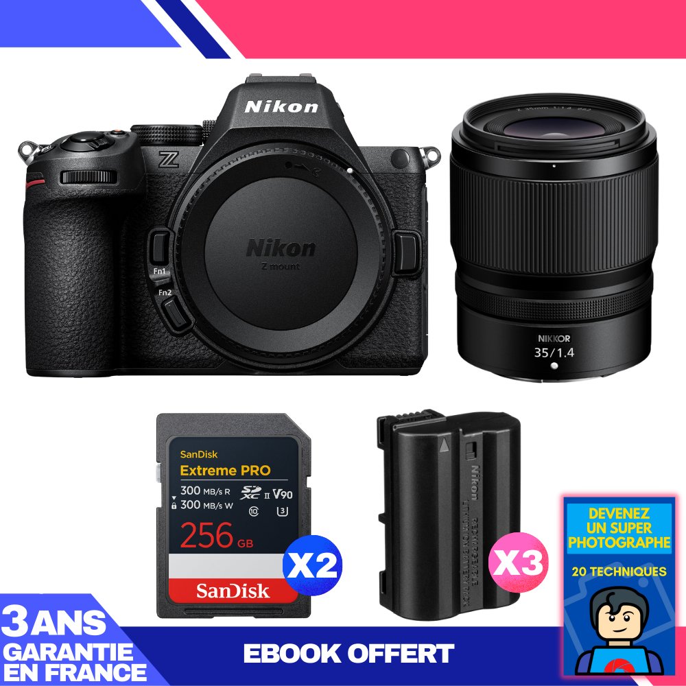 Nikon Z5 II Kit with 35mm f/1.4 and Sandisk 256GB Cards (2x) + EN-EL15c Batteries + Ebook: Become a Super Photographer