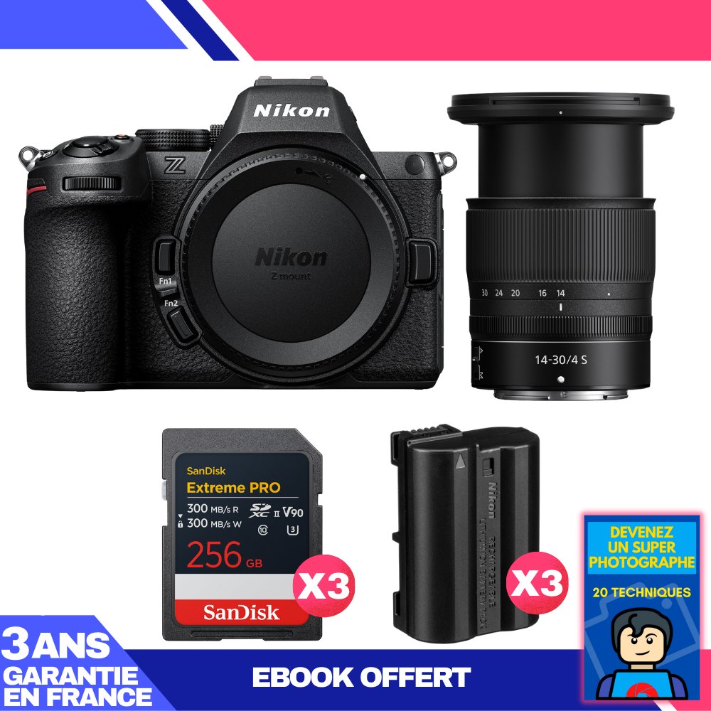 Nikon Z5 II Kit with 14-30mm f/4 S Lens + 3 SanDisk 256GB Extreme PRO UHS-II SDXC Cards + 3 Nikon EN-EL15c Batteries + Ebook