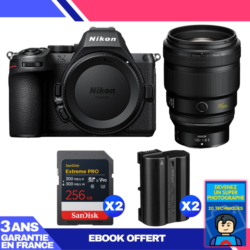 Nikon Z5 II Mirrorless Camera + 135mm f/1.8 S Lens + 2x 256GB SanDisk Extreme PRO UHS-II SDXC Cards + 2x Nikon EN-EL15c Batteries + Ebook: Become a Super Photographer