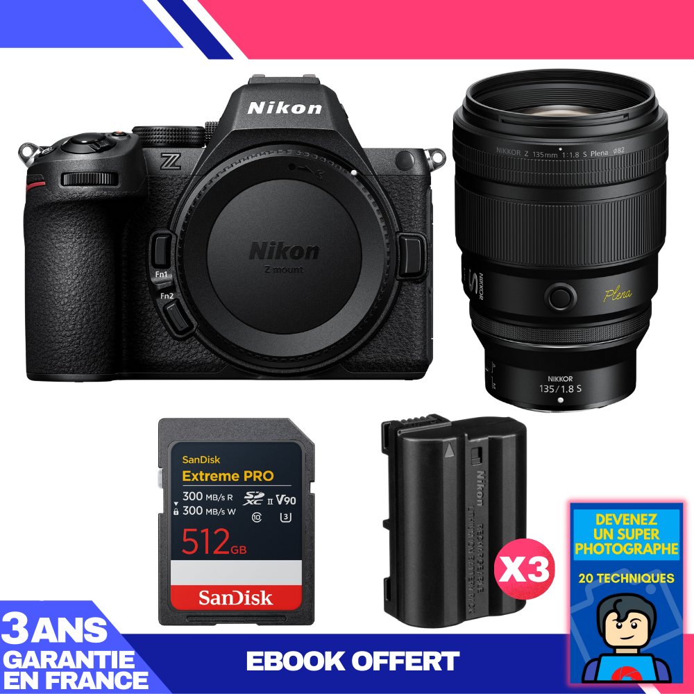 Nikon Z5 II Mirrorless Camera + 135mm f/1.8 S Lens + 512GB SanDisk Extreme PRO SD Card + 3 EN-EL15c Batteries + Ebook: Become a Super Photographer