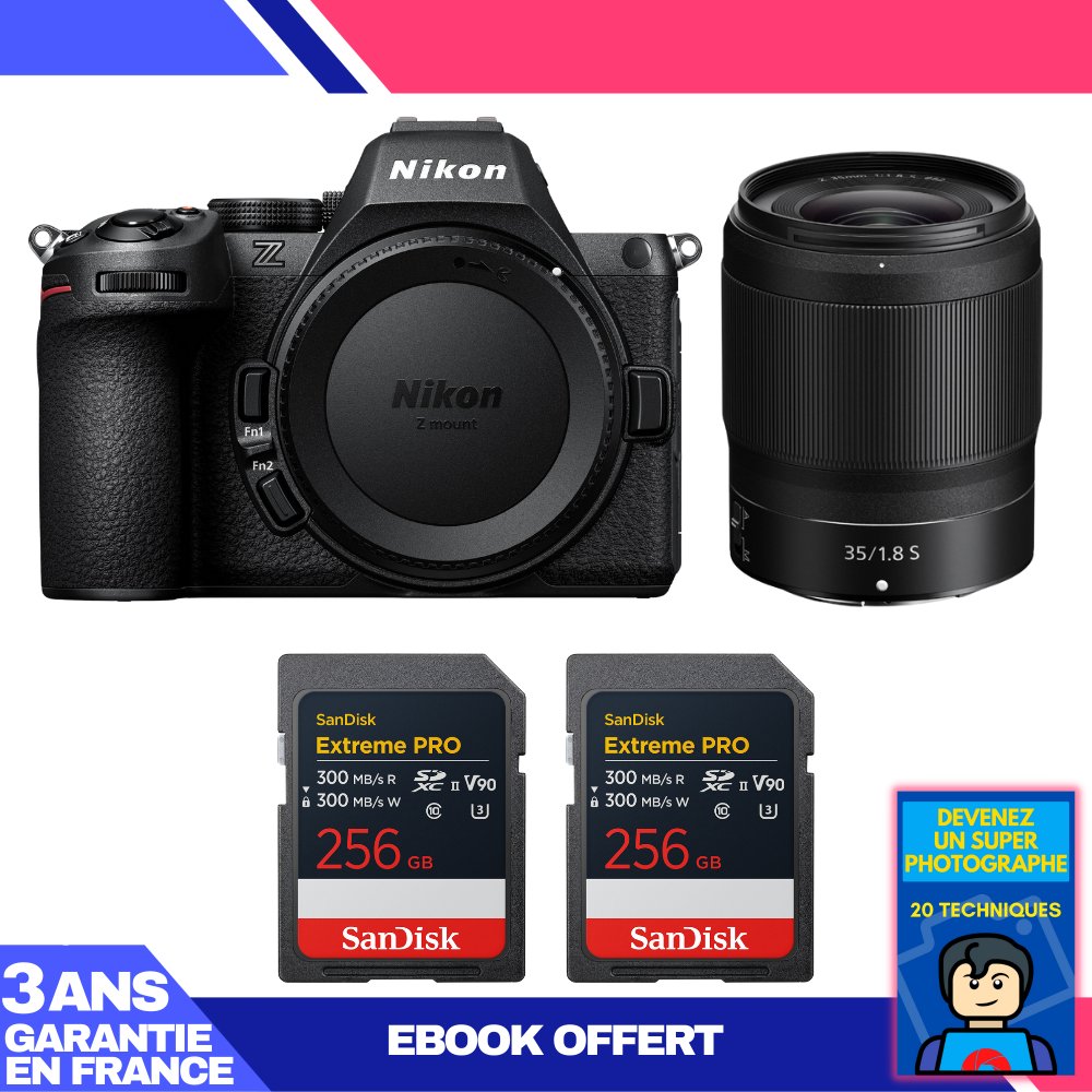 Nikon Z5 II Camera + 35mm f/1.8 S Lens + 2x 256GB SanDisk Extreme PRO UHS-II SDXC Cards + 'Become a Super Photographer' Ebook