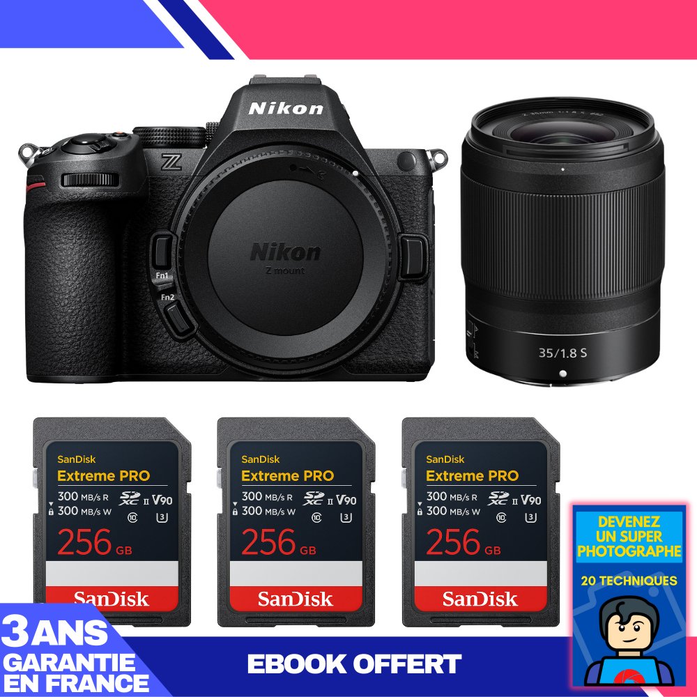 Nikon Z5 II Camera + 35mm f/1.8 S Lens + 3 SanDisk 256GB Extreme PRO UHS-II SDXC Cards (Ebook: Become a Super Photographer)