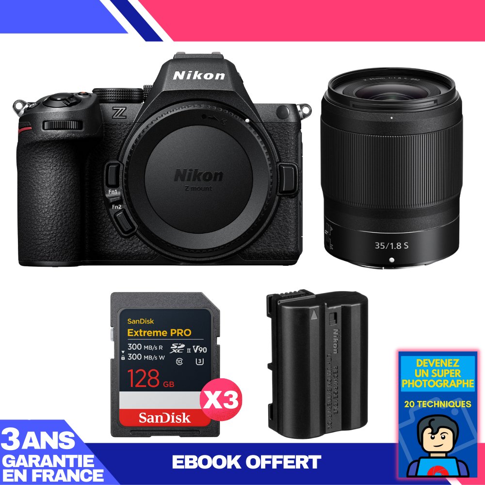Nikon Z5 II Mirrorless Camera + 35mm f/1.8 S Lens + 3x 128GB SanDisk Extreme PRO UHS-II SDXC Cards + EN-EL15c Battery + Ebook: Become a Super Photographer