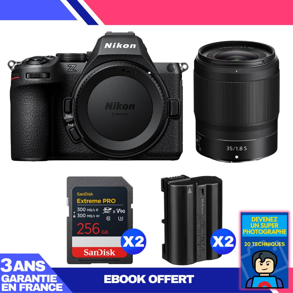 Nikon Z5 II Camera + 35mm f/1.8 S Lens + 2 SanDisk 256GB Extreme PRO UHS-II SDXC Cards + 2 Nikon EN-EL15c Batteries + 'Become a Super Photographer' Ebook