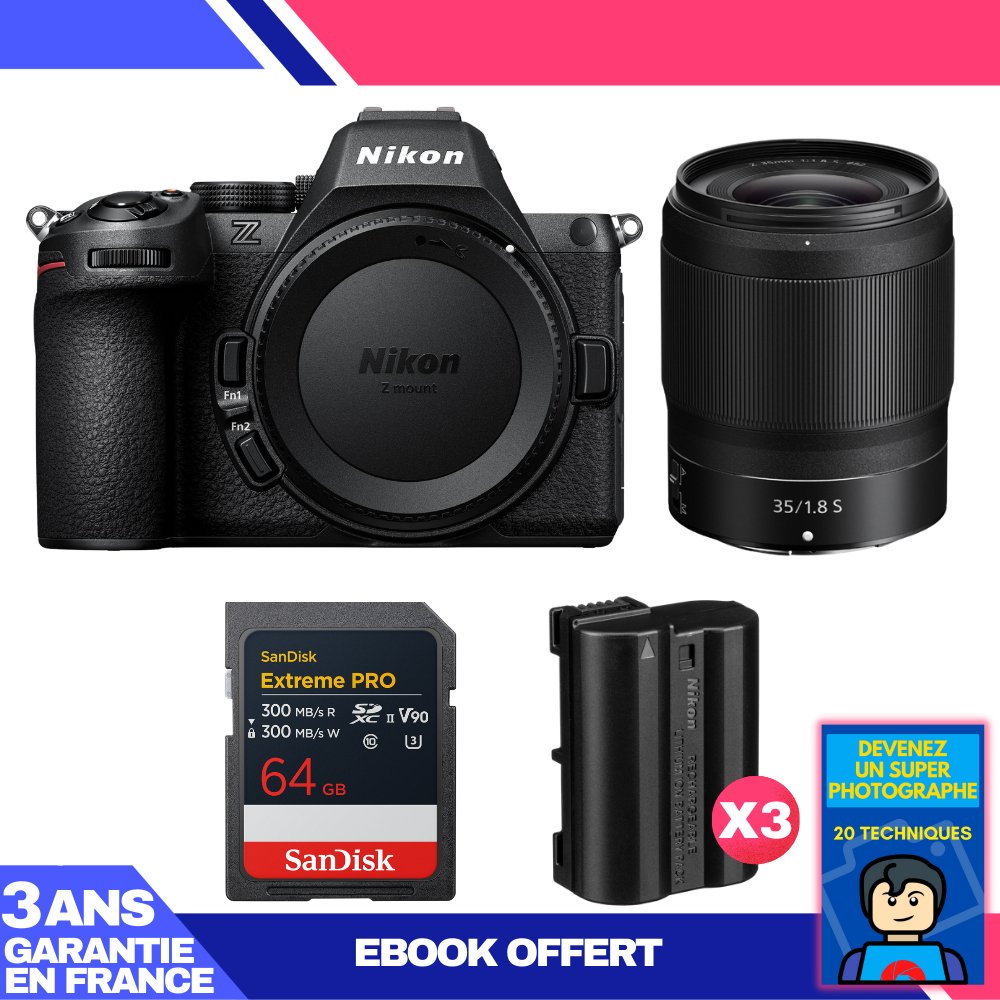 Nikon Z5 II Camera + 35mm f/1.8 S Lens + 64GB SanDisk Extreme PRO SDXC + 3 Nikon EN-EL15c Batteries + 'Become a Super Photographer' Ebook