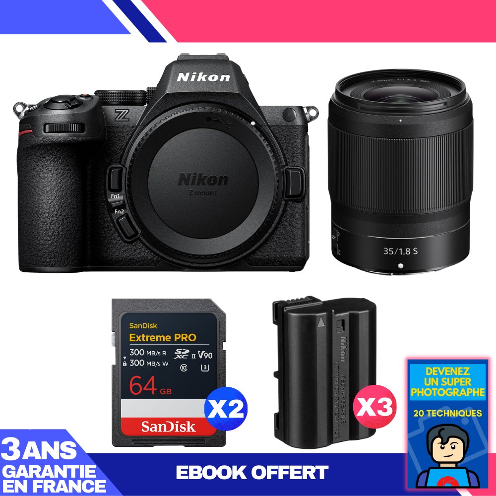 Nikon Z5 II Mirrorless Camera + 35mm f/1.8 S Lens + 2x 64GB SanDisk Extreme PRO UHS-II SDXC + 3 EN-EL15c Batteries + Ebook